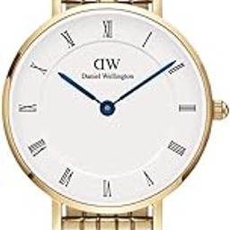 Petite Analog Watch for Women with White Round Dial & Gold Stainless Steel Bracelet Band Water Resistant Women's Wrist Watches - DW00100682K-picture-1