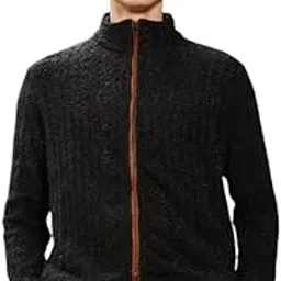 campus sutra Men's Sweater | Stand Collar, Ribbed Cuff Sleeves, Zipper Closure, Ribbed-Straight Hem | Solid Fur for Casual-picture-26