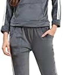 Women's Velvet Track Suit White Stripes, Hooded Sweatshirt and Jogger Pants-image-21