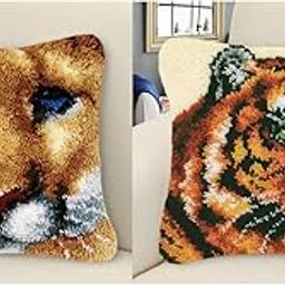 FABLOFT® 2 Sets Cushion Latch Hook Kits for Adults Animals Tigers Pattern Embroidery-picture-15