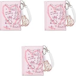 Small Wallet for Women Stylish Cartoon Cute Cat Girls with 6 Card Slots 1 ID Window Tri-Fold PU Leather Holder Mini Ladies Purse Y2K Accessories Pink 3PCS-image-29