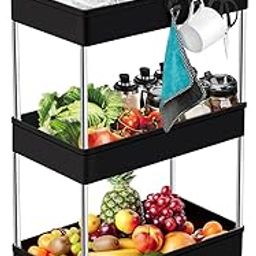 Leaffybezz Kitchen Trolley Rack with Wheels,Plastic Kitchen Storage Organizer Shelfs for Home, Kitchen Storage Trolley for Square Design Fruits & Vegetable Onion Cutlery (Black,Layer 3)-11