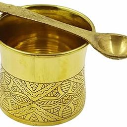 Spillbox Traditional Handcrafted Brass panchapatra panchpathiram panchapalli for Pooja/Worship - Designed Panchamurt Set-picture-11