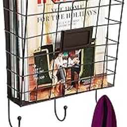 INDIAN DECOR. 2420 Vintage Metal Wire Wall Mounted Magazine Holder with Coat and Key Hooks (Black)-picture-18