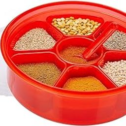 Simplyhut Masala Box - Multipurpose Plastic Round 7 Compartment Masala Storage Container With Transparent Lid for Dry Fruits, Rangoli, Spices, Dabba Box Container for Kitchen & Restaurant-14