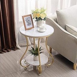 RETI Wrought Iron Golden 2 Tier Round End Table Coffee Table Side Table Bedside Table Nightstand Side Corner for Living Room Bedroom Dining Room Kitchen Office| Golden Stool | Furniture-10