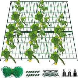 HASTHIP® 48 x 48 Inch Foldable Metal Garden Trellis for Climbing Plants, Tomatoes, Peas & Flowers, Standalone Triangle Mesh Net Trellis with Nylon Mesh Net & Accessory Assembly Clips-27