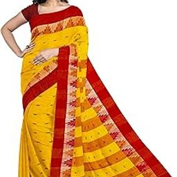 Women's Traditional Pure Cotton Aam Kalka Tant Saree Without Blouse Piece-image-30