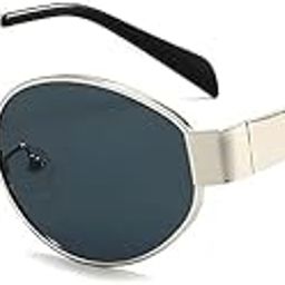 Oval Metal Frame Sunglasses, Silver Frame with Dark Grey Lenses, Retro Style-image-2