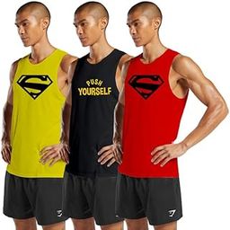 Gym Vest Workout Tank Top Set, 3 Pack, Men's Fitness Muscle Shirts Multicolour f115-image-72