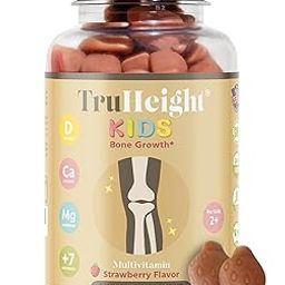 TruHeight Kids Bone Growth Multivitamin, Strawberry Flavoured Gummies with Calcium, Vitamin D and Magnesium, Ages 2+-6