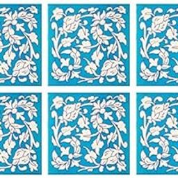 Shiv Kripa Blue Pottery Floral Home Decor Office Decorative Ceramic Mosaic Wall Handmade Kitchen Washroom Tile Tabletop Interior Exterior Flooring Wall Tile (Sky Blue & White) (4 x 4)-picture-12