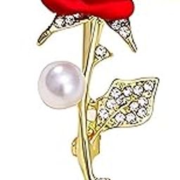 Red Rose Flower Sari Pin/Brooch/Burkha Pin for Women - Elegant Korean Fashion Jewellery as Clothing Accessory for Weddings, Parties, or Special Occasions-12