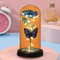 Supro Toys Glass Rose Artificial Flower Light up Galaxy Rose in Glass Dome Colorful Rose Gift Ideas for Valentine's Day Wedding Anniversary Birthday Christmas (Multicolor)-image-79