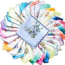 Womens Beautiful Cotton Floral Handkerchief Wendding Party Fabric Hanky 6 pcs-image-45