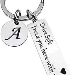 A Letter With Initial Letter Drive Safe Keychain I need you here with me keychain For Boyfriend Couple Husband Dad Birthday Christmas Valentines Day Gift-image-47
