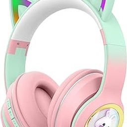 Bluetooth Wireless On Ear Headphones,Upto 300 Hours Standby Time,Padded Ear Cushions With LED,Button Controls & 360° Surround Sound Quality,Cute Cartoon Design|Birthday Gift - (RANDOM COLORS)-24