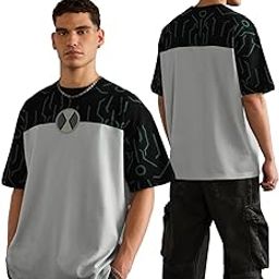 the souled store Ben 10: Upgrade Men and Boys Short Sleeves Round Neck Graphic Printed and Embellished Woven Badge Oversized T-Shirt-picture-36