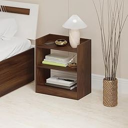 BLUEWUD Nohee Engineered Wood Bed Side End Table with/Without Storage and Drawer Lamp, Flower Night Stand for Bedroom Home Furniture (Brown Maple) (41.5 x 24 x 50.7) CM-26