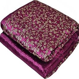 AUROSTYLE 210 GSM Pure Satin Deluxe VIP Machine Stitched Traditional Jaipuri Gold Printed AC Comforter/Blanket/Quilt (Double Bed - 90 x 108 Inch)-picture-21