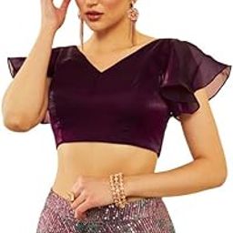 Womens Organza Flutter Sleeves Padded Blouse with Princess-Line-image-40