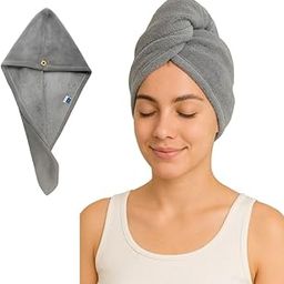 Grey Microfiber Hair Towel Wrap for Women & Girls | Quick Dry Head Towel for Long Hair | Anti-Frizz Hair Wrap Cap for Home Gym Travel | Lightweight Soft Turban Hair Dryer Towel-image-51