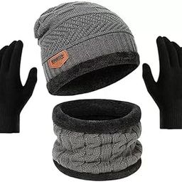 Winter Knit Beanie Cap Hat Neck Warmer Scarf and Woolen Gloves Set Skull-picture-17