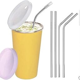 PARABRAHMA Stainless Steel Baby Sippy Cup Sipper Glass with airtight Lid and Straw with 4 Extra Straw and 1 Cleaning Brush (300 ml, 1-4 Years, Yellow)-15