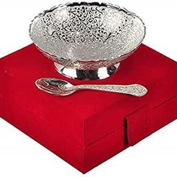 Design Decor Gallery German Silver Single Bowl with Royal Velvet Box -2 Pieces Set for Wedding Return Festive Gift Item-image-59