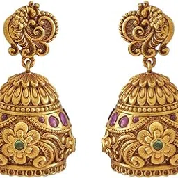 kushal's Fashion Jewellery Ruby-Green Gold Polished Push Back Antique Jhumkis | Best For Bride, Bridemaids & Special Occasion | Earrings For Women - 441928-picture-37