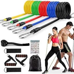 GOCART WITH G LOGO Resistance Bands, Exercise Bands Include 5 Different Levels Exercise Bands, Door Anchor, Foam Handles, Ankle Straps and Carrying Bag for Workout (Multi Color)-image-37