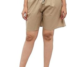 Women's Solid Cotton Linen Plus Size Comfortable Barmuda/Shorts for Sports, Yoga, Daily Use Gym, Night Wear, Casual Wear for Women Shorts with Elastic & Draw String-40