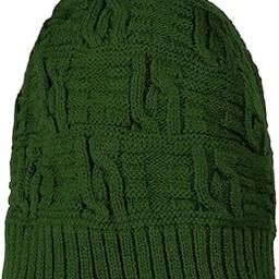 JEEFY Men's and Women's Skull Slouchy Winter Woollen Knitted Dark Green Inside Fur Beanie Cap (Green, Free Size)-image-2