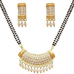 Cz Ad American Diamond Mangalsutra One Gram Gold Plated with Earrings for Women Jewellery For Less-1