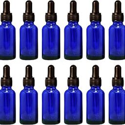 nsb herbals 30 ML Blue Round Empty Glass Bottle + Glass Dropper + Black Ring + Black Silicone Teat, Refillable, Reusable, Leak Proof For Essential Oils, Perfumes (Pack Of 12)-12