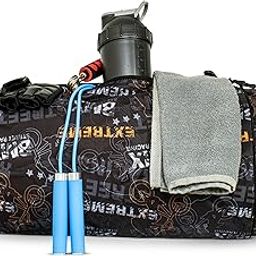 Gym Bag for Men Women, Water Repellent Polyester Material Duffel Bag with Shoe Pocket, Durable Double Stitching & Support, Adjustable Strap, Zipper Closure & Easy to Wash (Black Orange Extreme)-image-55