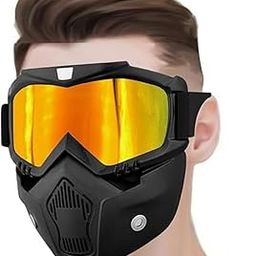Motorcycle Glasses Removable Face Mask Fog-proof Warm Goggles Airsoft Paintball Glasses Windproof Riding UV Protection Sunglasses Shield Goggles Glasses for Snow Sports, black-image-30