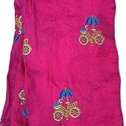 Jute Silk Embroidery Work Multipurpose Fabric for Blouse, Lehanga, Gowns (43 inches Width) (Rani Pink, 1 MTS)-image-97