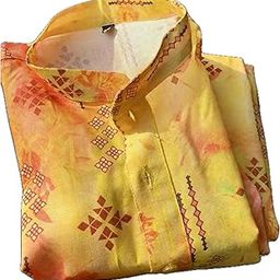 Handcrafted Cotton Kurta, Yellow-Orange Tie-Dye Pattern, Traditional Geometric Print, Limited Edition ||-image-1