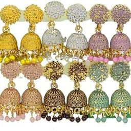 Jhumka Earrings for Women Combo of 6 Pair's Gold Plated Multicolor Traditional Jhumki Earrings Set For Women and Girls.-image-3