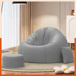 Pi Bean Bags with Beans Filled 5XL Luxura Elite Bean Bag Sofa with Free Cushion and Footrest - Official : ChillNest Bean Bag Combo (Matching Color : Regular, Light-Grey)-image-74