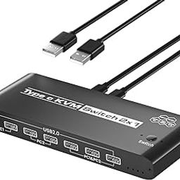 atdaraz KVM Switch 2 Computers 8K@60Hz USB C Switch Sharing USB 2.0 Devices, 7 Ports USB Switcher Sharing Keyboard Mouse Hard Drives Printer 2 USB C Cables Included-image-15