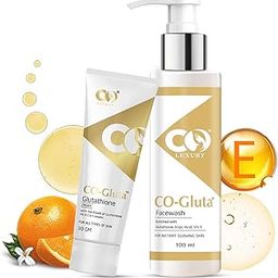 CO Luxury Glutathione Skin Brightening Face Wash 100ml & Cream 30gm Set | With Vitamin C, E, Kojic Acid | For Glowing, Even-Toned Skin | For Men & Women-12
