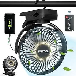 Portable Clip on Fan 65 Working Hours, Camping Fan with LED Lights & Hook, 12000 Capacity Battery Operated Fan with Clamp, USB Rechargeable Fan for Desk, Tent, Treadmill, Stroller, Golf Cart, Home-76