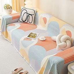 House of Quirk Boho Couch Cover Chenille Sofa Cover Cover Dog Cat Anti-Scratch Protector Cover Soft Tassel Couch Cover Multi-Use Sofa Cover (Candy, Three Seater, 180 x 260 cm)-image-25