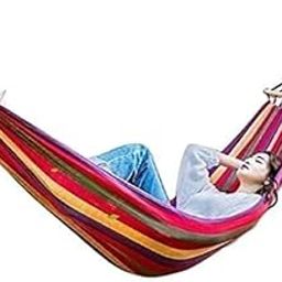 FAGVA Camping Hammock Swing Cotton Fabric Portable Travel Tree Hanging Bed Indoor Outdoor Garden Beach Sleeping Jhula for Baby Adults Men & Women-image-18