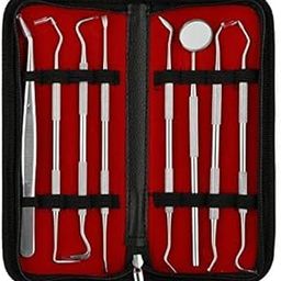 URBAN BOX 8Pcs Professional Dental Picks Set for Teeth, Double & Single Ended Picks, Mouth Mirror For Gum Care Cleaning Set Stainless Steel With Carrying Case-image-8