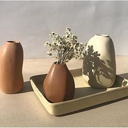 SPHINX Handmade Decorative Ceramic Vase for Dried Flowers, Pampas Grass, Farmhouse Vase Centrepiece Decor for Home, Office, Gifts - Distorted Shape Nordic Art, Small Bud Vases (Set of 3)-image-33