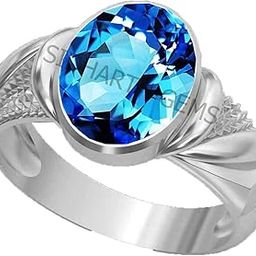 11.25 Ratti 10.00 Carat Special Quality Blue Topaz Free Size Adjustable Ring Silver Plated Gemstone by Lab Certified(Top AAA+) Quality for Man or Women-17