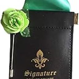 Men's Pocket Square Holder in PU Leather with Green Pocket Square and Green lapel pin-picture-1